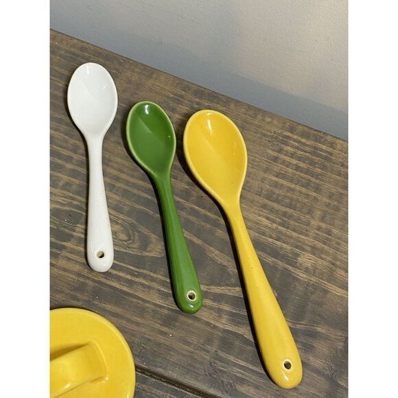 Pottery Barn 9 pc Ceramic BBQ Condiment Jars Spoons Mayonnaisemustard Relish - Picture 4 of 7